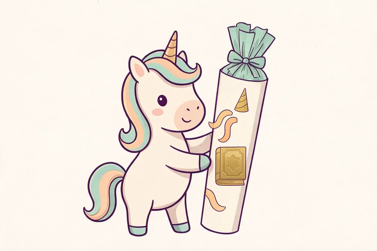 So sieht es fertig aus: Einhorn-Schultüte, die auch randvoll noch hält